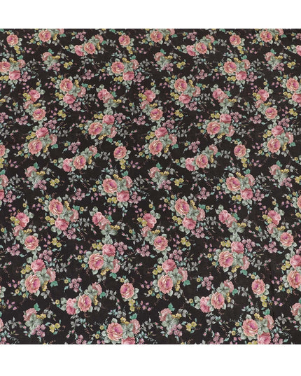 Black blended viscose fabric with multicolor print in floral design-D15808