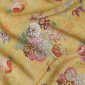 نسيج قطن فيسكوز أصفر خردل مع طباعة متعددة الألوان بتصميم زهور-D15830