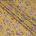 نسيج قطن فيسكوز أصفر خردل مع طباعة متعددة الألوان بتصميم زهور-D15830