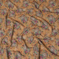 Brown viscose cotton fabric with multicolor print in floral design-D15835