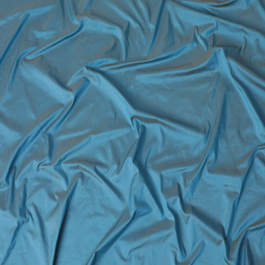 نسيج من الحرير الخام الخالص الفاخر باللون الأزرق الصلب-D15856
