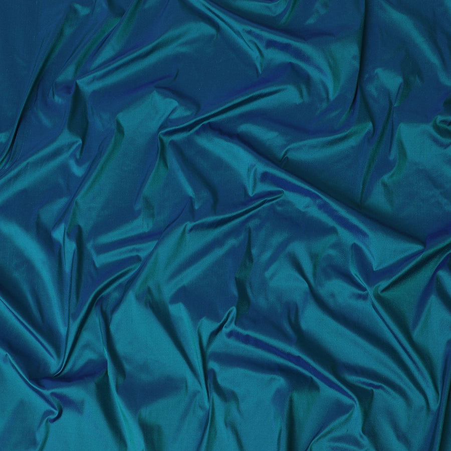 قماش حرير خام نقي ممتاز باللون الأزرق المخضر -D15862
