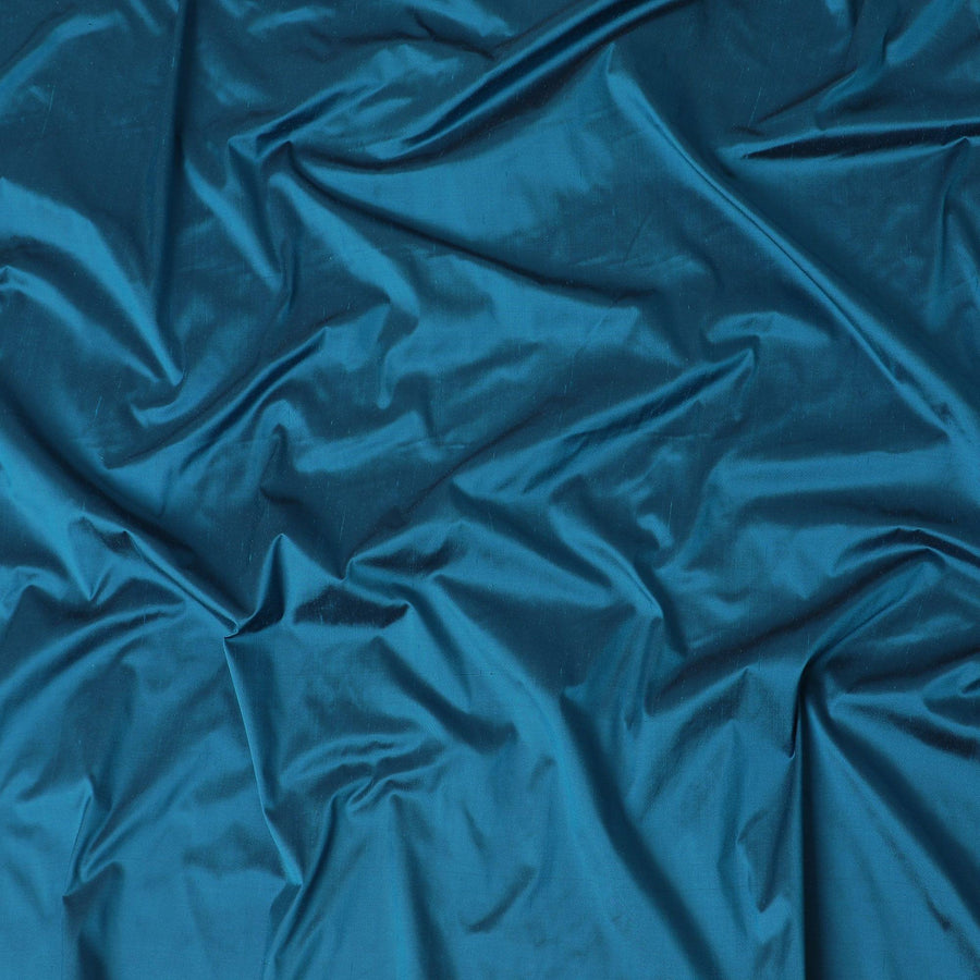 قماش حرير خام نقي ممتاز باللون الأزرق البترولي-D15865
