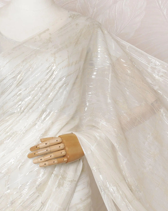 Off white Premium pure silk chiffon saree with gold and silver metallic lurex in abstract design-D16124 Regal Fabrics