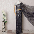 Navy blue Premium pure silk chiffon saree with gold and silver metallic lurex in abstract design-D16125