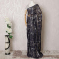 Navy blue Premium pure silk chiffon saree with gold and silver metallic lurex in abstract design-D16125