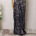 Navy blue Premium pure silk chiffon saree with gold and silver metallic lurex in abstract design-D16125