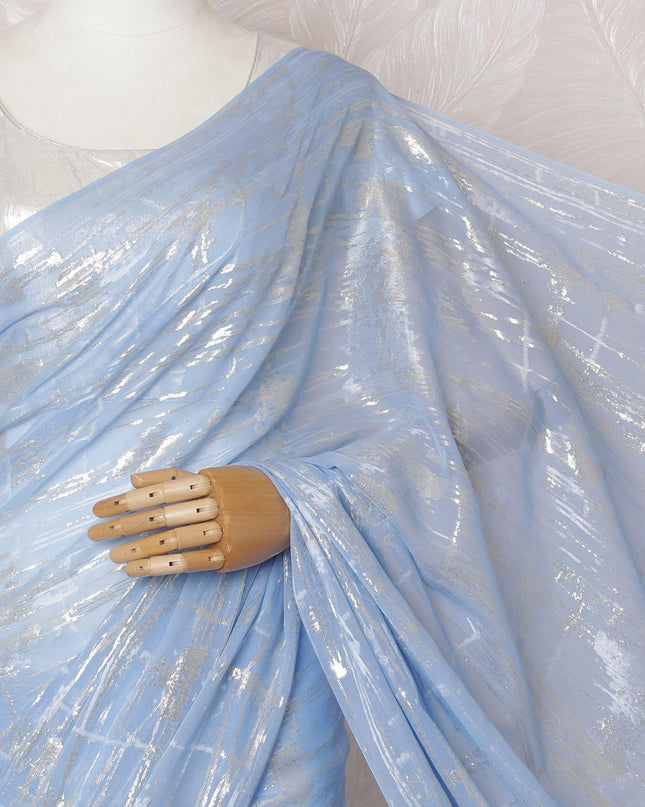 Powder blue Premium pure silk chiffon saree with gold and silver metallic lurex in abstract design-D16126