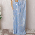 Powder blue Premium pure silk chiffon saree with gold and silver metallic lurex in abstract design-D16126