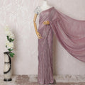 Wine Premium pure silk chiffon saree with gold metallic line in stripe design-D16128 Regal Fabrics