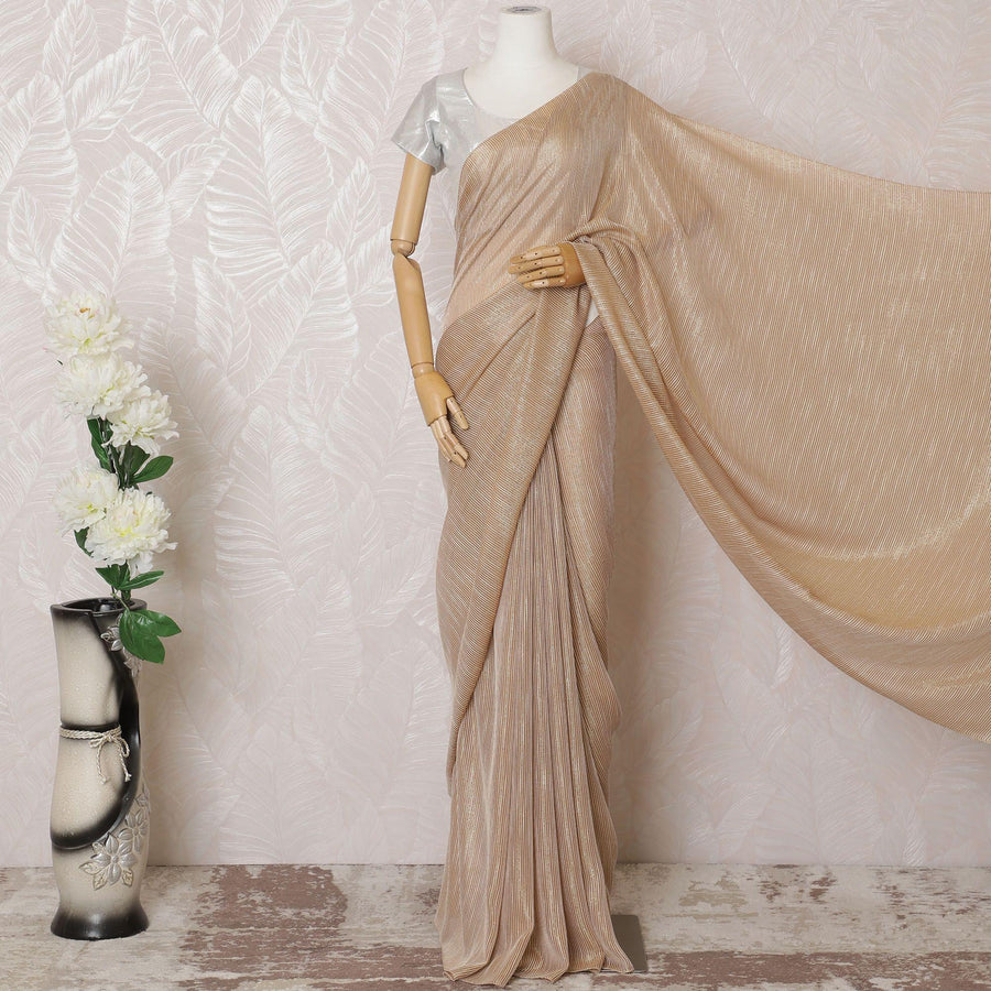 Brown Premium pure silk chiffon saree with gold metallic line in stripe design-D16129