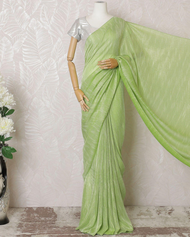 Lime green Premium pure silk chiffon saree with gold metallic line in stripe design-D16130