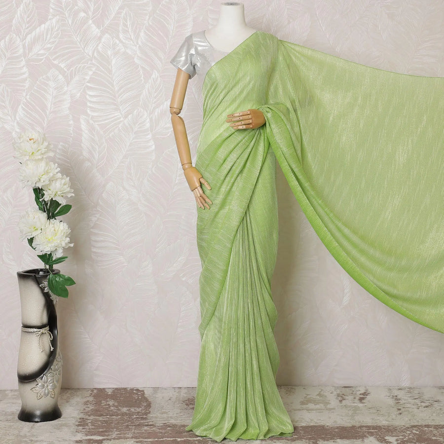 Lime green Premium pure silk chiffon saree with gold metallic line in stripe design-D16130 Regal Fabrics