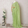 Lime green Premium pure silk chiffon saree with gold metallic line in stripe design-D16130 Regal Fabrics