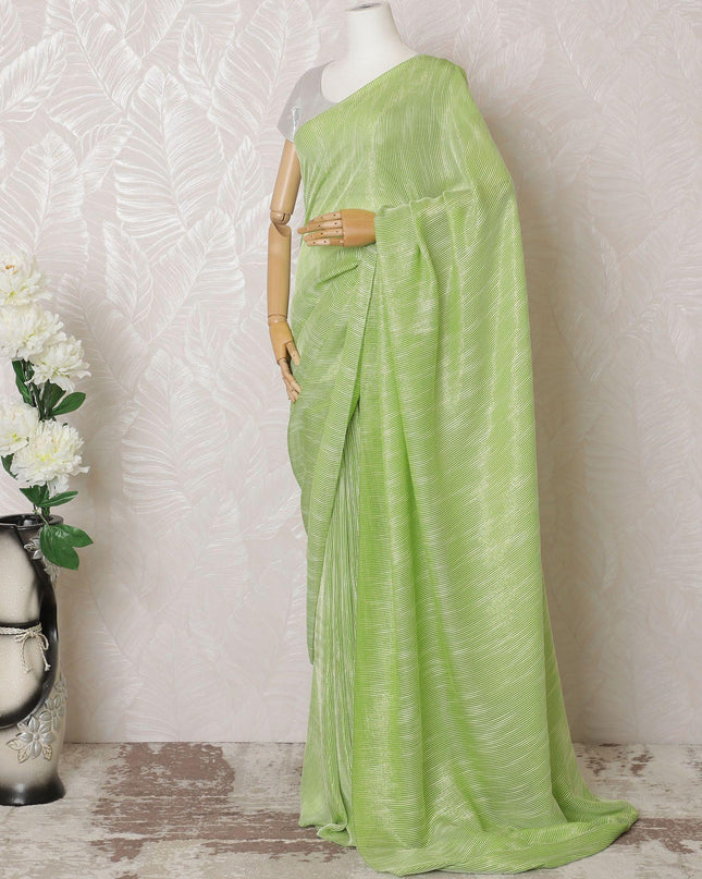Lime green Premium pure silk chiffon saree with gold metallic line in stripe design-D16130