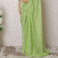 Lime green Premium pure silk chiffon saree with gold metallic line in stripe design-D16130 Regal Fabrics