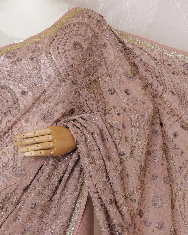 Rose pink Premium pure silk georgette kashmiri work saree having multicolor embroidery and stone work in paisley design-D16136 Regal Fabrics