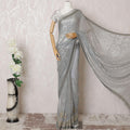 Pearl grey Premium pure silk chiffon saree with sequin work in stripe design-D16147
