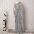 Pearl grey Premium pure silk chiffon saree with sequin work in stripe design-D16147