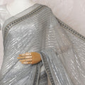 Pearl grey Premium pure silk chiffon saree with sequin work in stripe design-D16147