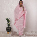 Baby pink premium pure Swiss cotton voile thobe with same tone, silver embroidery having stone work in floral design-D16205