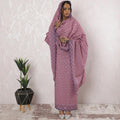 Light plum premium pure Swiss cotton voile thobe with hot pink, purple embroidery having stone work in abstract design-D16206