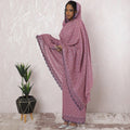 Light plum premium pure Swiss cotton voile thobe with hot pink, purple embroidery having stone work in abstract design-D16206