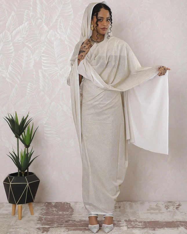 Cream Premium pure Swiss cotton voile thobe with gold glitter in plain design-D16212 Regal Fabrics