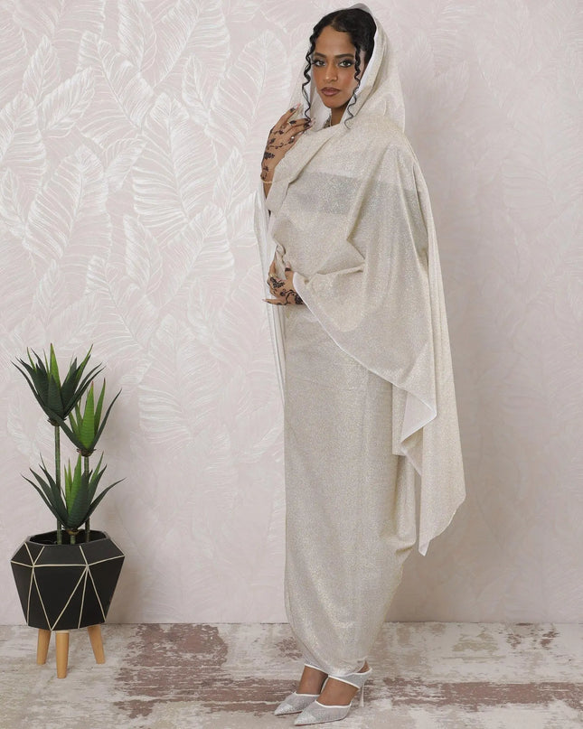 Cream Premium pure Swiss cotton voile thobe with gold glitter in plain design-D16212 Regal Fabrics