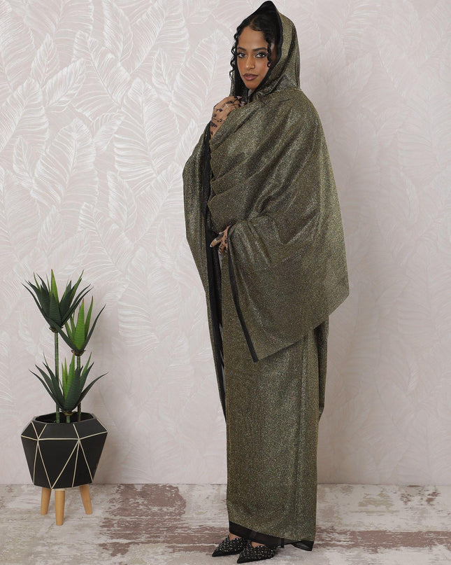 Black Premium pure Swiss cotton voile thobe with gold glitter in plain design-D16213