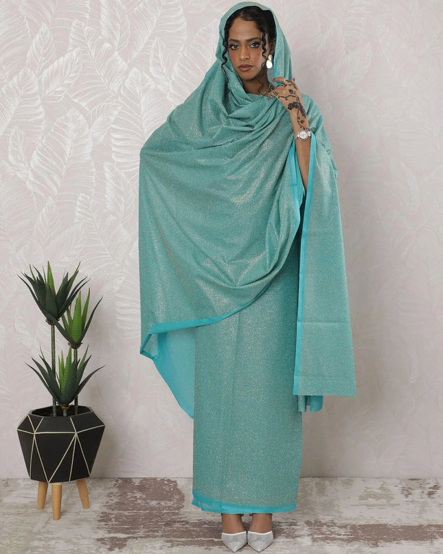 Sky blue Premium pure Swiss cotton voile thobe with gold glitter in plain design-D16215 Regal Fabrics