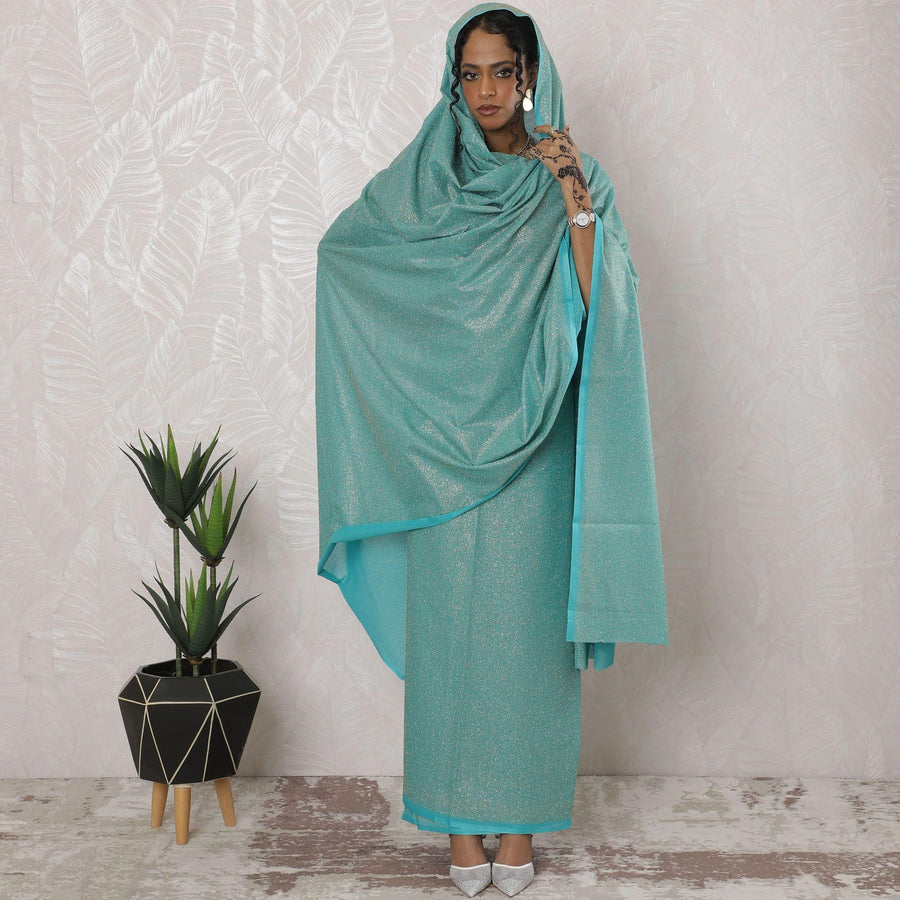 Sky blue Premium pure Swiss cotton voile thobe with gold glitter in plain design-D16215