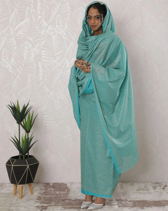Sky blue Premium pure Swiss cotton voile thobe with gold glitter in plain design-D16215 Regal Fabrics