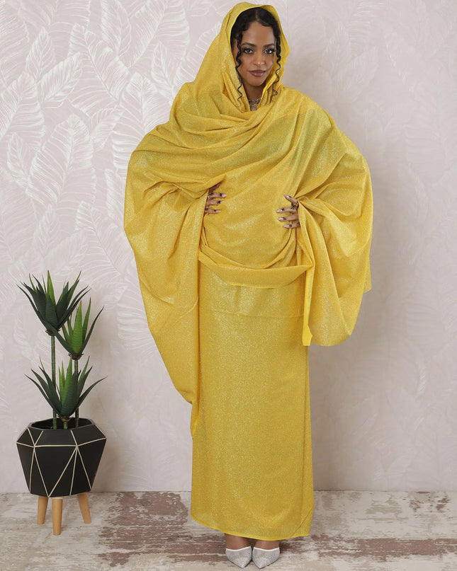 Cyber yellow Premium pure Swiss cotton voile thobe with gold glitter in plain design-D16216 Regal Fabrics