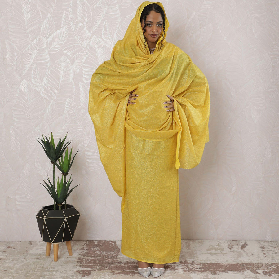 ثوب فوال من القطن السويسري الخالص من Cyber ​​Yellow مع بريق ذهبي بتصميم عادي -D16216