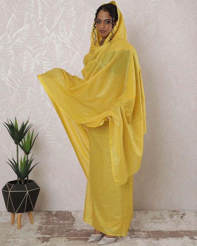 Cyber yellow Premium pure Swiss cotton voile thobe with gold glitter in plain design-D16216 Regal Fabrics