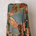 Forest green Premium pure silk chiffon velvet makmal dirac fabric with copper brown print having gold metallic lurex in floral design-D16238