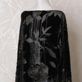 Black Premium pure silk chiffon velvet makmal dirac fabric with same tone print and gold glitter in floral design-D16246