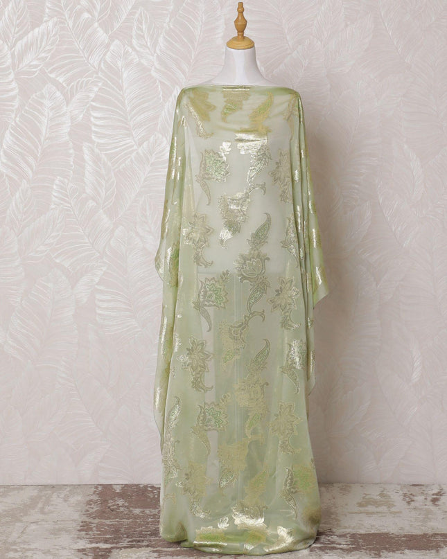 Lime green Premium pure French (Fransawi) silk chiffon dirac fabric with same tone viscose and metallic lurex in floral design-D16248