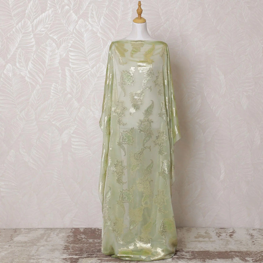 Lime green Premium pure French (Fransawi) silk chiffon dirac fabric with same tone viscose and metallic lurex in floral design-D16248 Regal Fabrics