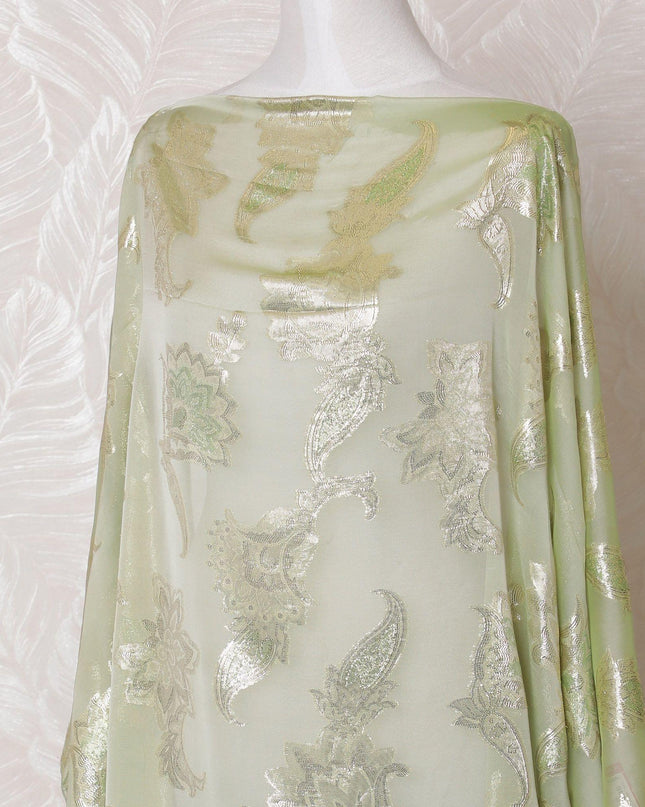 Lime green Premium pure French (Fransawi) silk chiffon dirac fabric with same tone viscose and metallic lurex in floral design-D16248