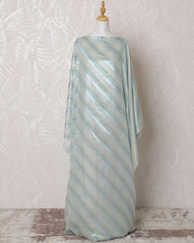 Light powder blue Premium pure French (Fransawi) silk chiffon dirac fabric with blue and gold metallic lurex in abstract design-D16250