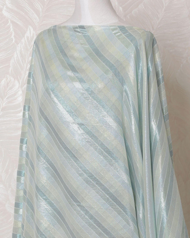 Light powder blue Premium pure French (Fransawi) silk chiffon dirac fabric with blue and gold metallic lurex in abstract design-D16250