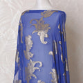 Royal blue Premium pure French (Fransawi) silk chiffon dirac fabric with gold metallic lurex in floral design-D16251