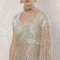 Gold, silver Premium pure French metallic chantilly lace saree having stone work in stripe design-D16341