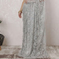 Silver, multicolor Premium pure French metallic chantilly lace saree having stone work in Paisley design-D16345