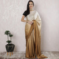 Beige to Golden brown Premium pure silk satin saree having stone work in Ombre design-D16358