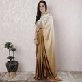 Beige to Golden brown Premium pure silk satin saree having stone work in Ombre design-D16358