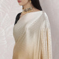 Beige to Golden brown Premium pure silk satin saree having stone work in Ombre design-D16358