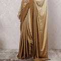 Beige to Golden brown Premium pure silk satin saree having stone work in Ombre design-D16358